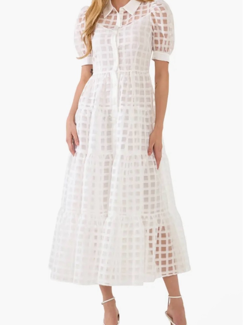 English Factory Grid Pattern Tiered Midi Shirt Dress Size Small